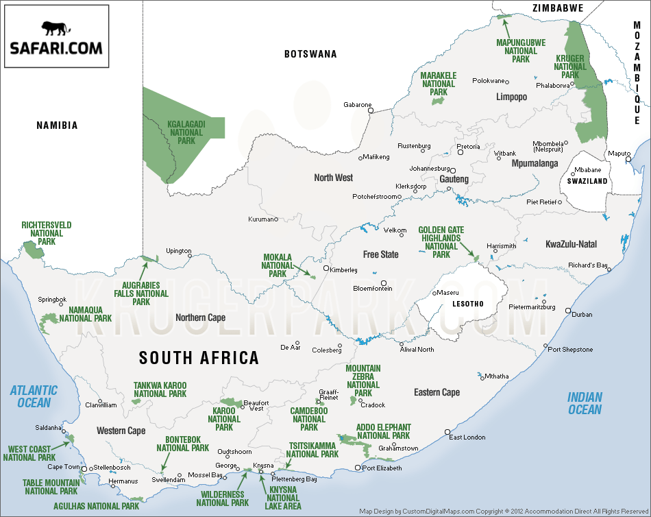 map-of-all-the-south-african-national-parks